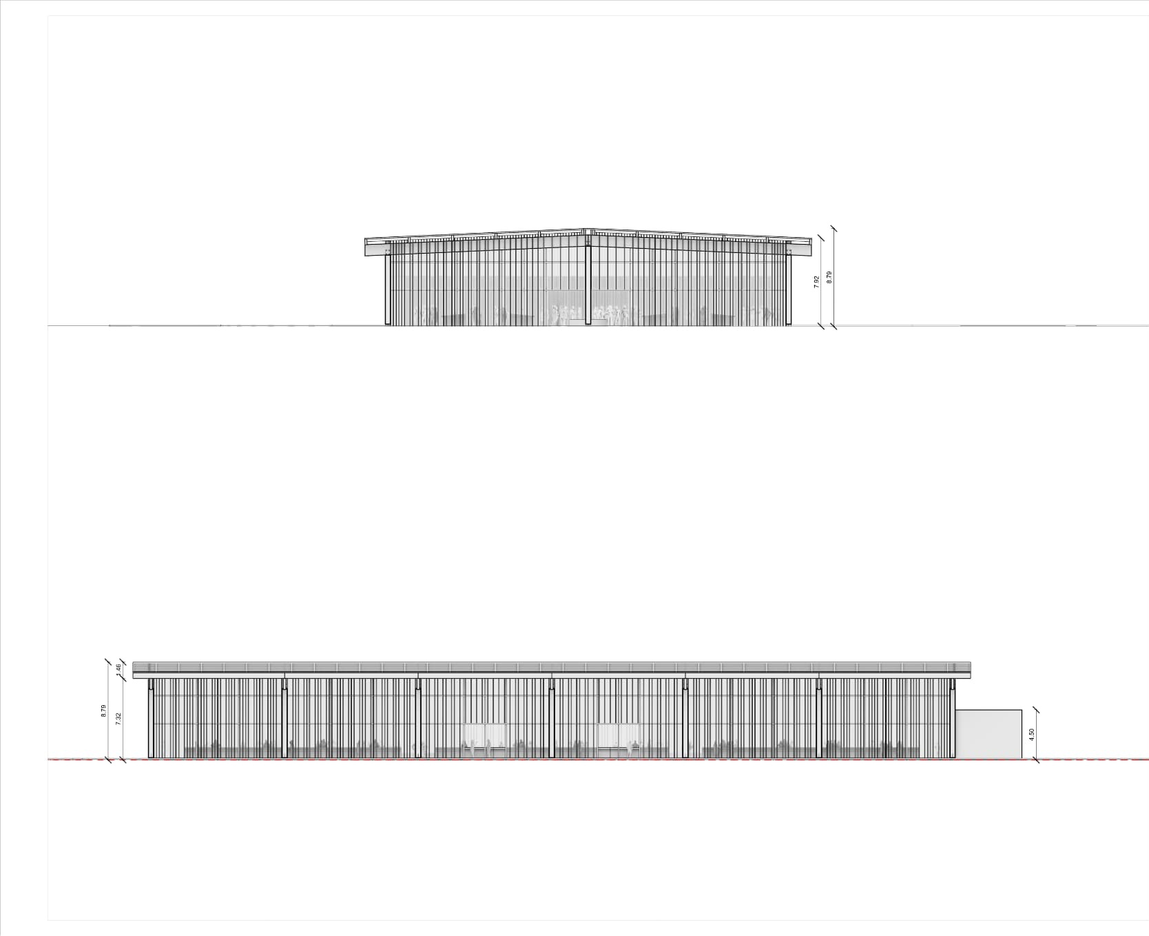 Nord- und Südfassade mit vertikaler Lamellenschicht