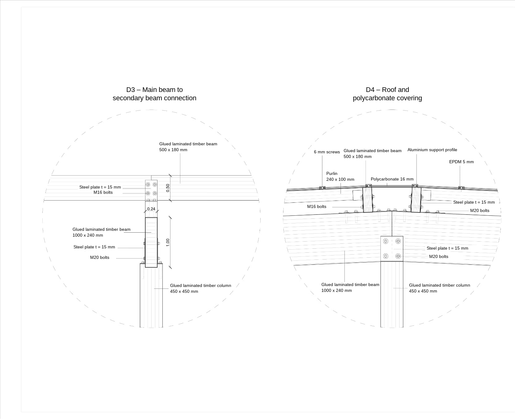 Konstruktionsdetails: Trägeranschluss und Dachaufbau