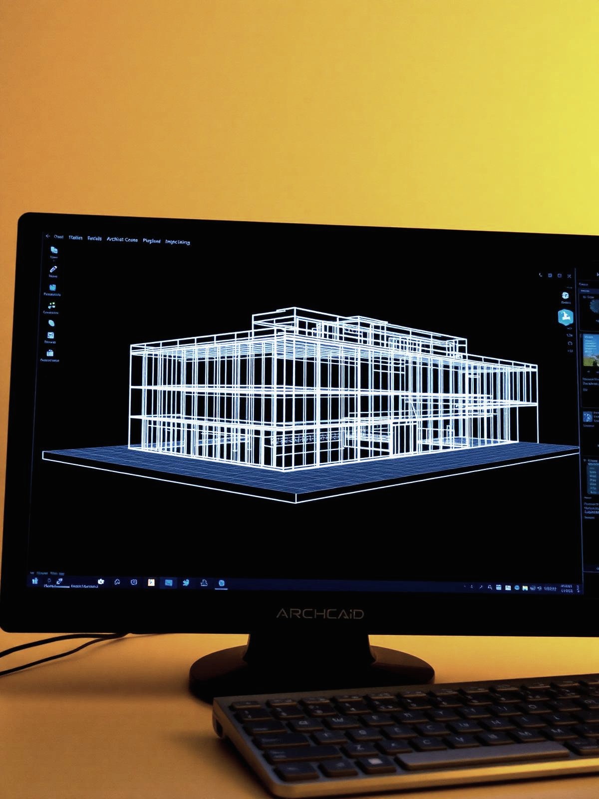 ArchiCAD Wireframe-Ansicht eines Gebäudemodells